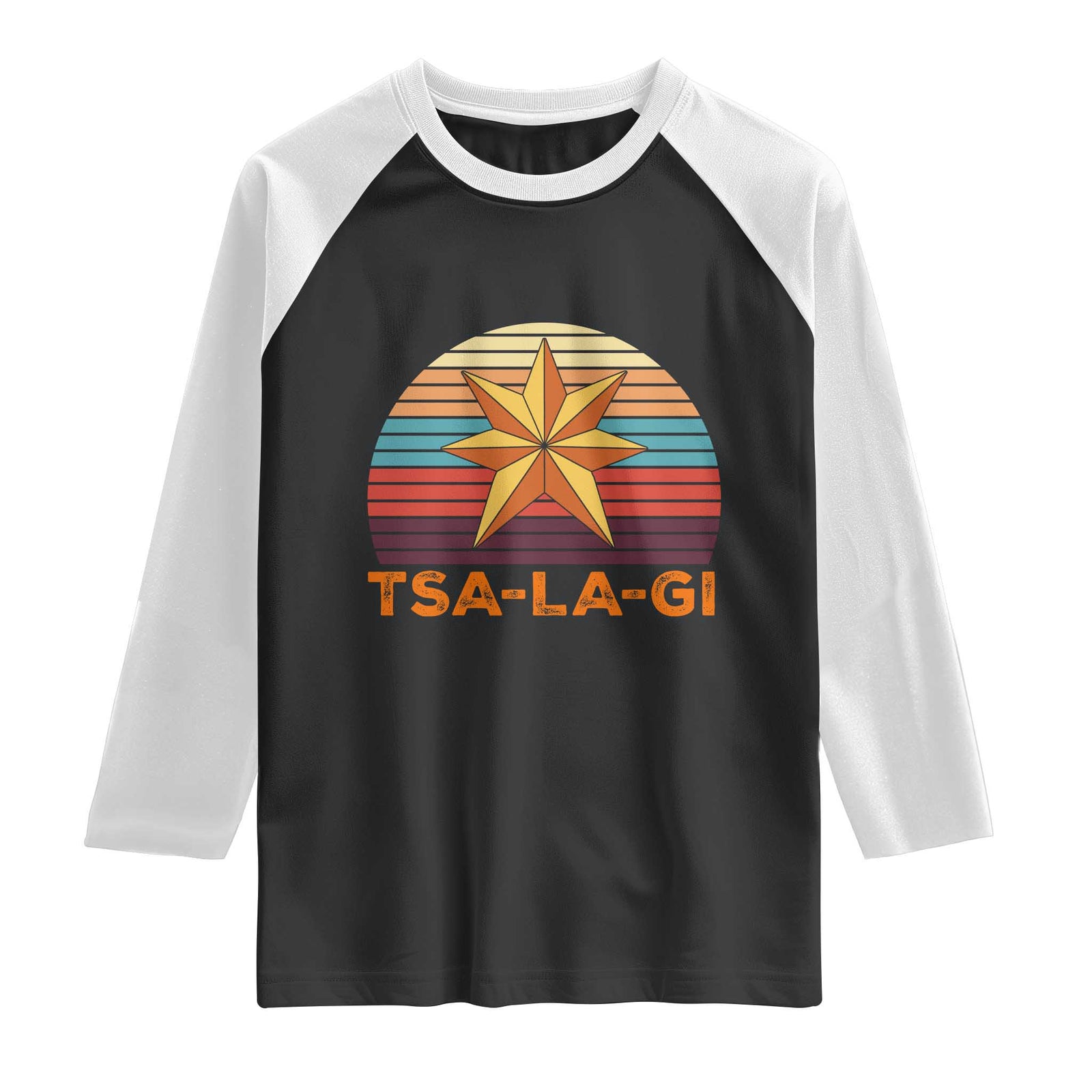Tsalagi Seven Pointed Star Raglan Shirt Cherokee Native American Heritage TS12 Black White Print Your Wear