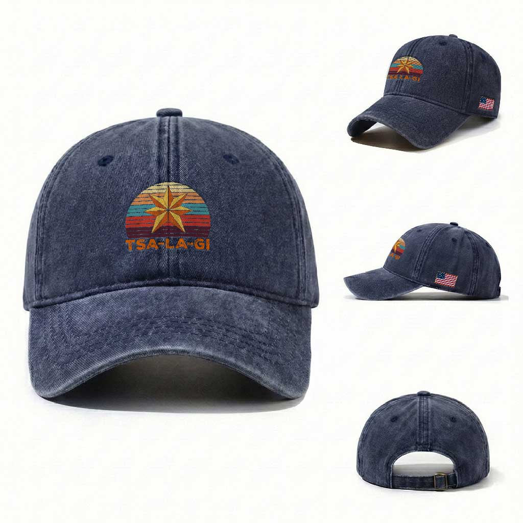 Tsalagi Seven Pointed Star Washed Cotton Baseball Cap Cherokee Native American Heritage