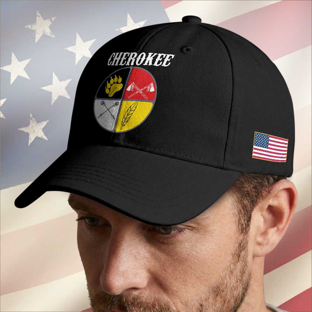 Cherokee Cultural Pride Baseball Cap Native American Medicine Wheel Art