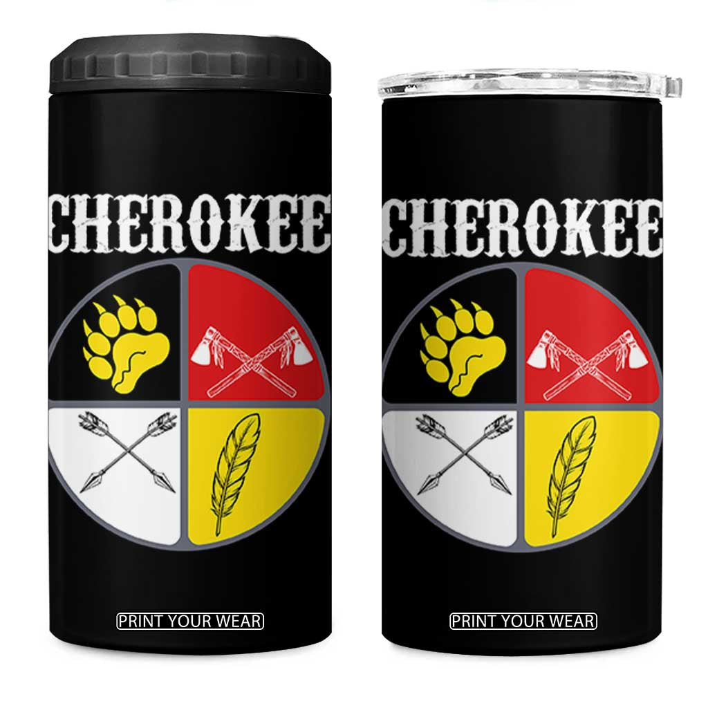 Cherokee Cultural Pride 4 in 1 Can Cooler Tumbler Native American Medicine Wheel Art