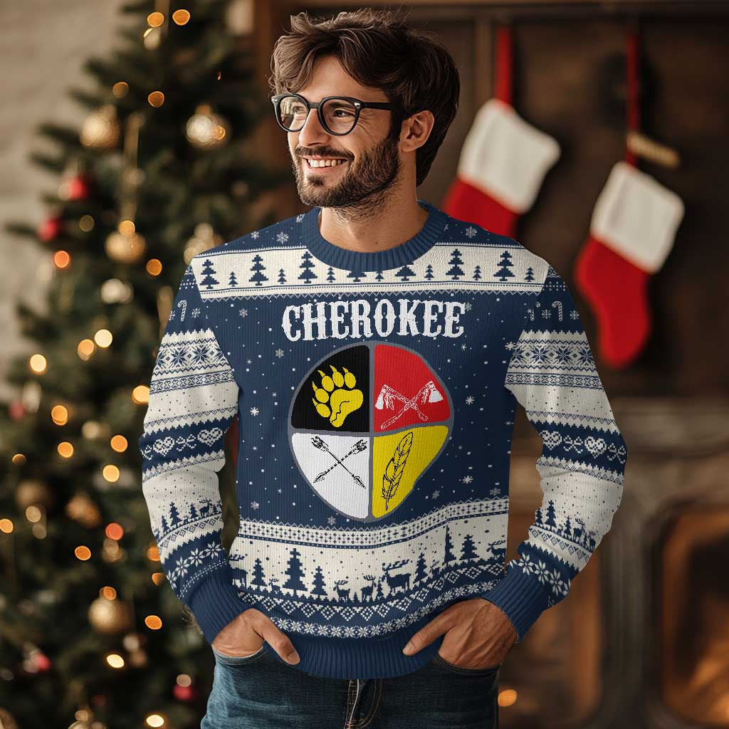 Cherokee Cultural Pride Ugly Christmas Sweater Native American Medicine Wheel Art