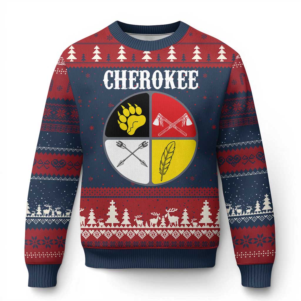 Cherokee Cultural Pride Ugly Christmas Sweater Native American Medicine Wheel Art