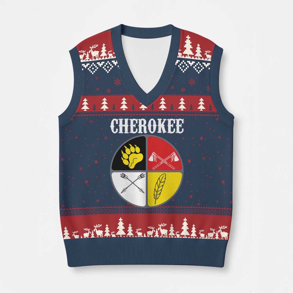 Cherokee Cultural Pride V-Neck Knit Sweater Vest Native American Medicine Wheel Art TS12 Navy Red Print Your Wear