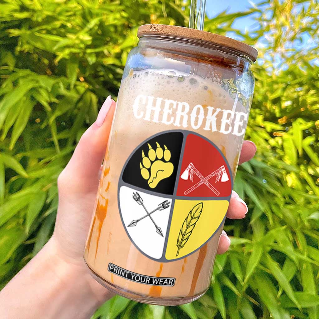 Cherokee Cultural Pride Glass Can Native American Medicine Wheel Art