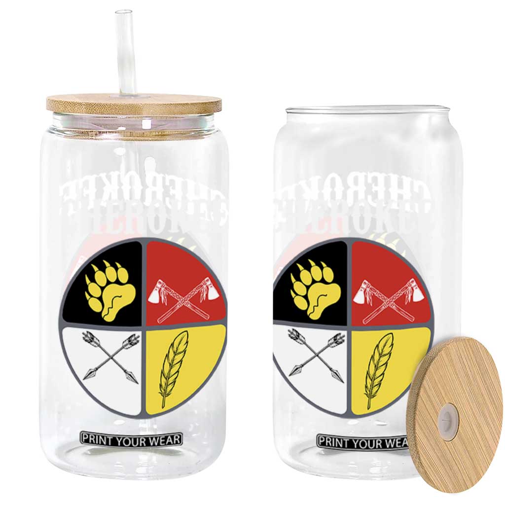 Cherokee Cultural Pride Glass Can Native American Medicine Wheel Art