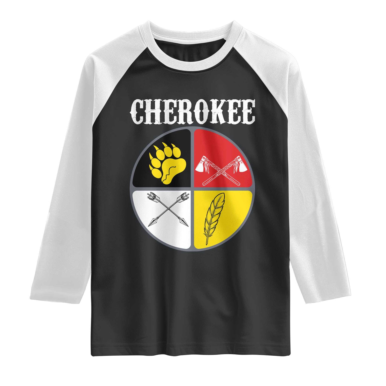 Cherokee Cultural Pride Raglan Shirt Native American Medicine Wheel Art TS12 Black White Print Your Wear