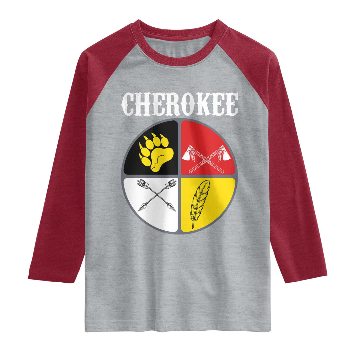 Cherokee Cultural Pride Raglan Shirt Native American Medicine Wheel Art