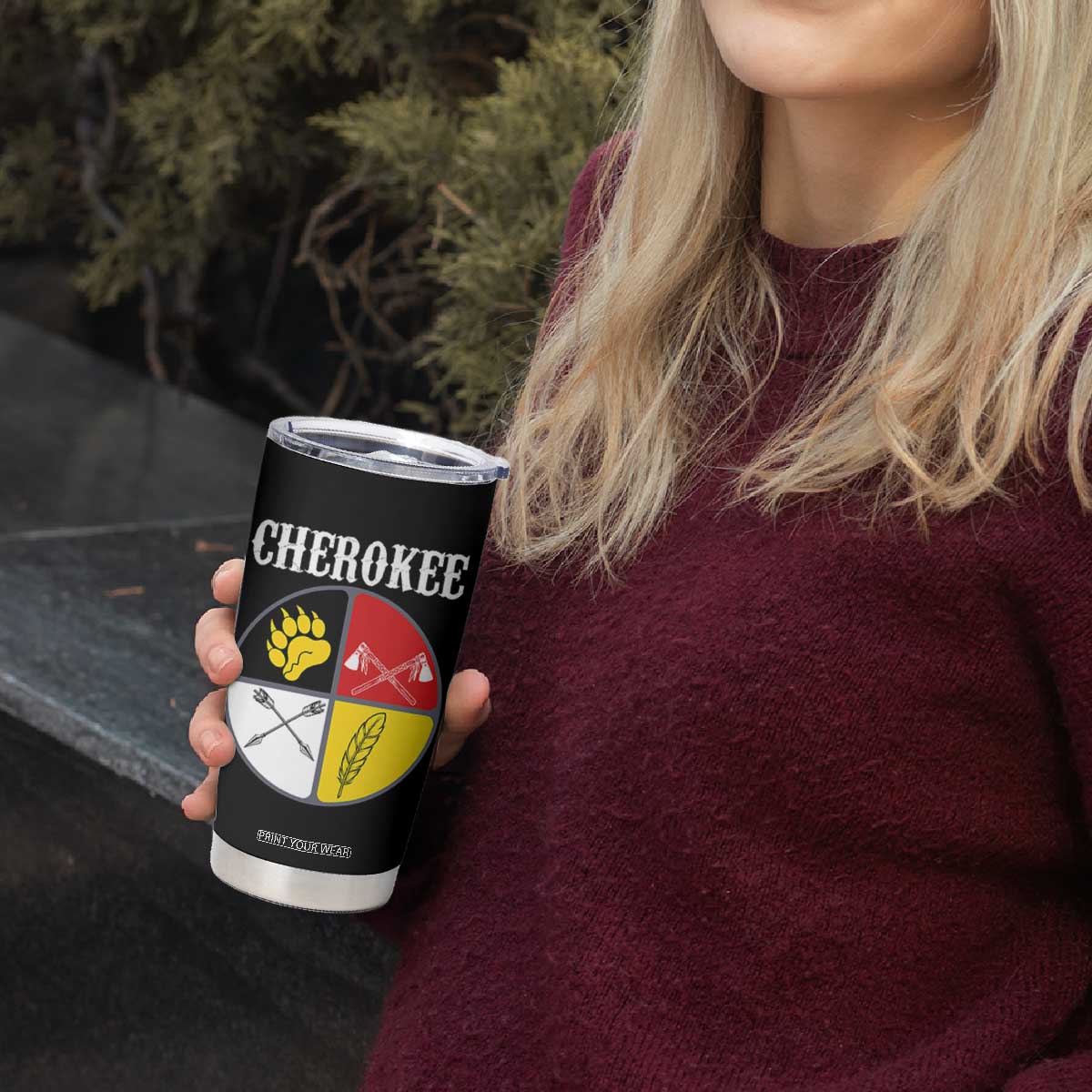 Cherokee Cultural Pride Tumbler Cup Native American Medicine Wheel Art