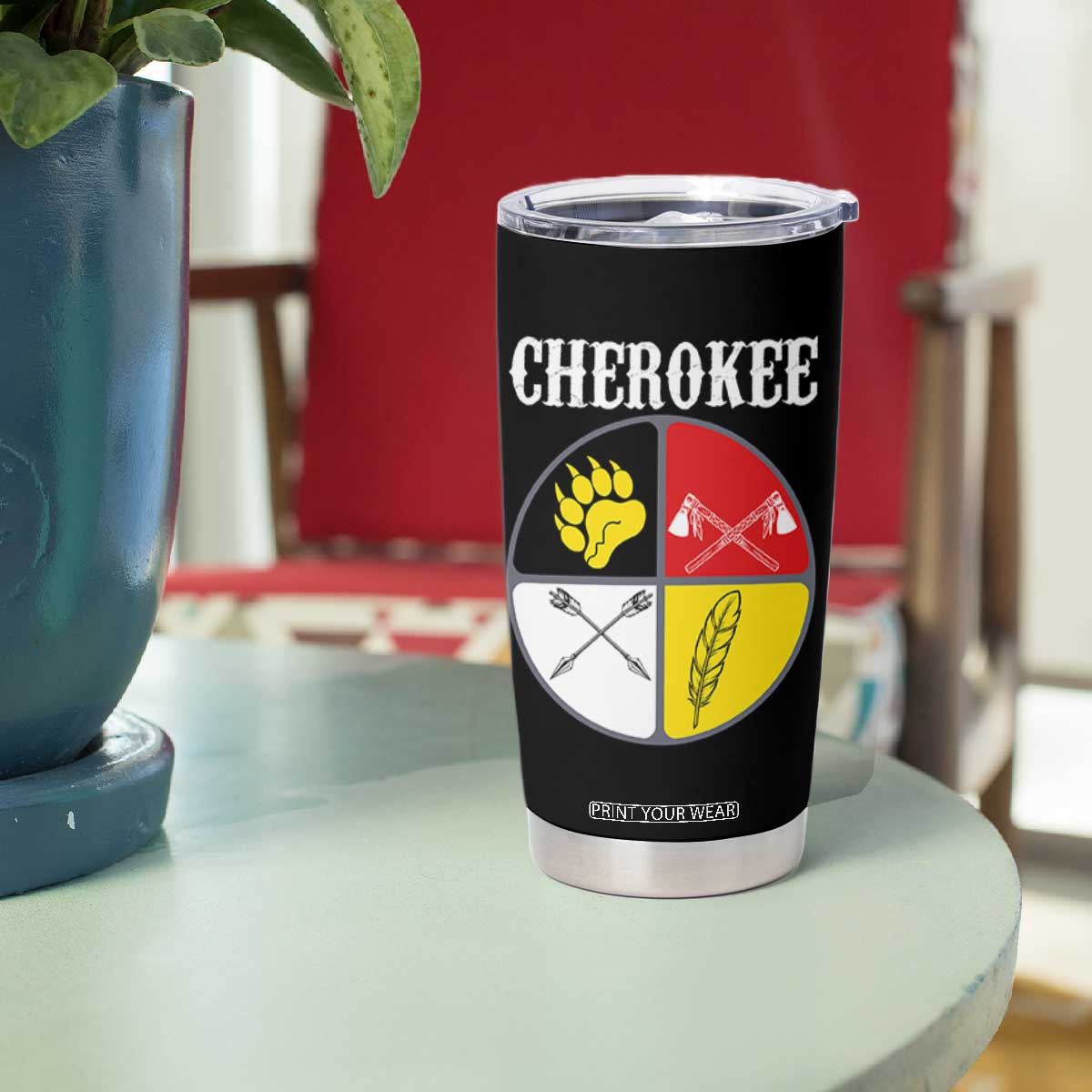 Cherokee Cultural Pride Tumbler Cup Native American Medicine Wheel Art