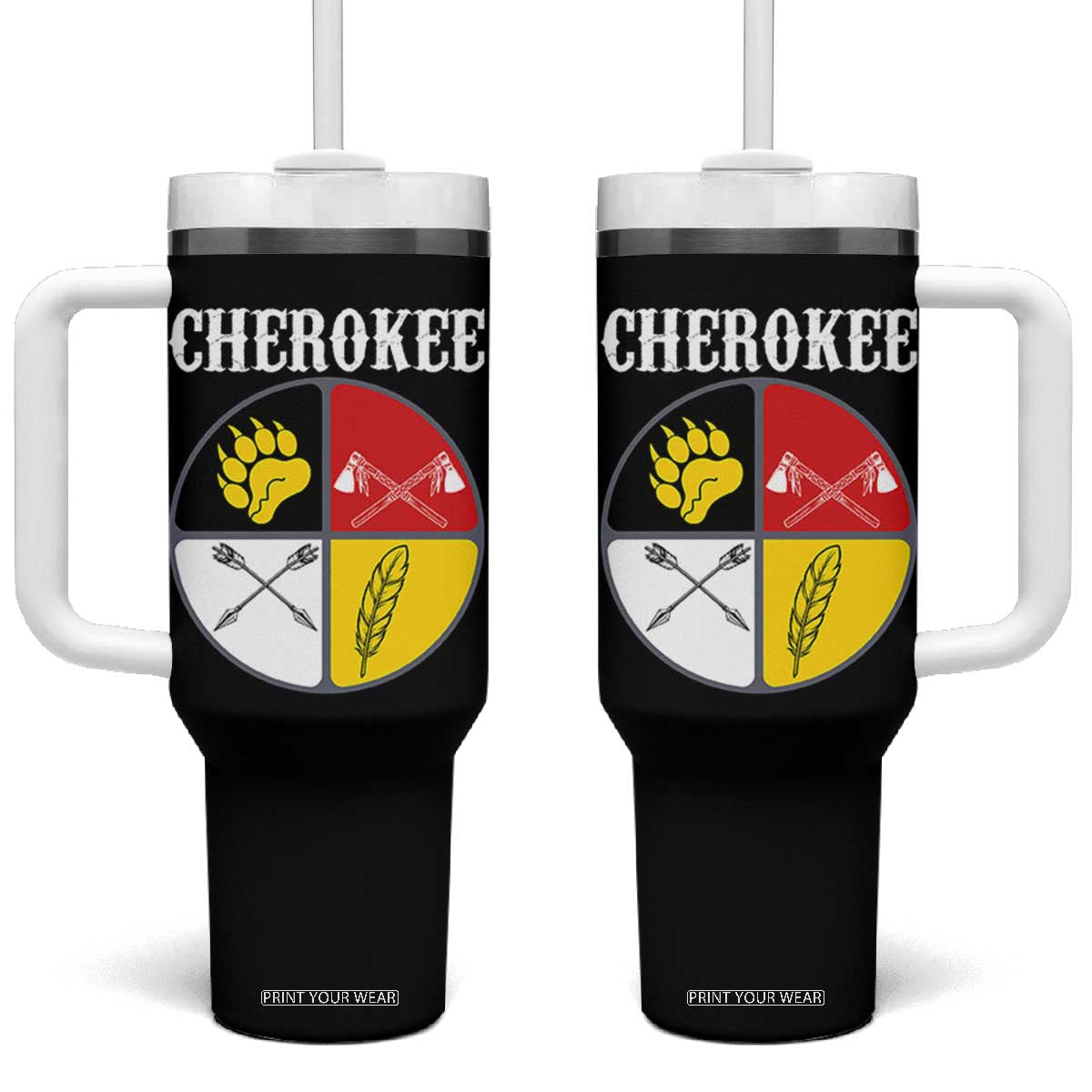 Cherokee Cultural Pride Tumbler With Handle Native American Medicine Wheel Art TS12 One Size: 40 oz Black Print Your Wear