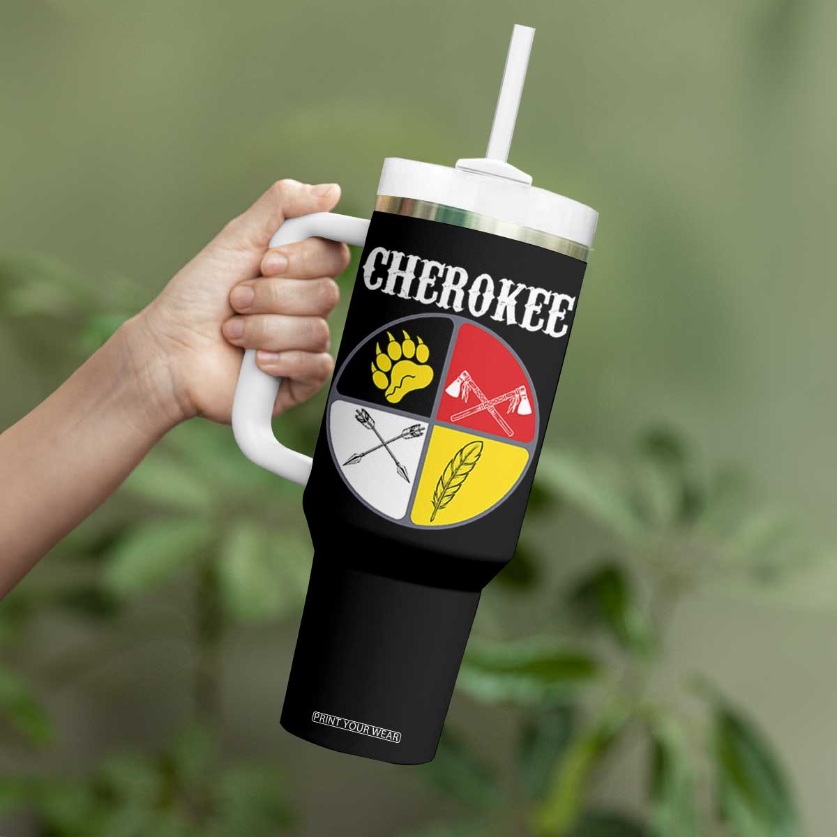 Cherokee Cultural Pride Tumbler With Handle Native American Medicine Wheel Art