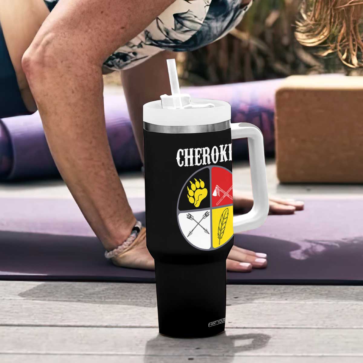 Cherokee Cultural Pride Tumbler With Handle Native American Medicine Wheel Art