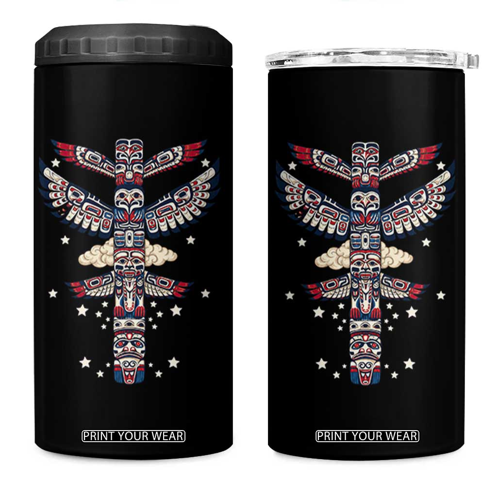 Native American Totem Pole 4 in 1 Can Cooler Tumbler Pacific Northwest Indigenous Tribal TS12 One Size: 16 oz Black Print Your Wear