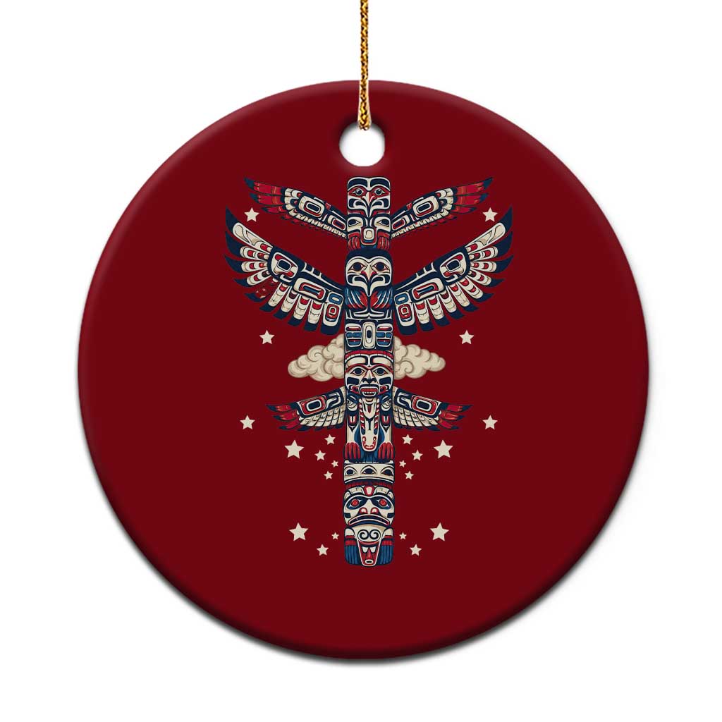 Native American Totem Pole Ceramic Ornament Pacific Northwest Indigenous Tribal