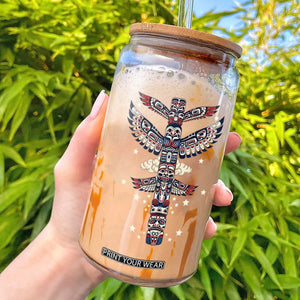 Native American Totem Pole Glass Can Pacific Northwest Indigenous Tribal