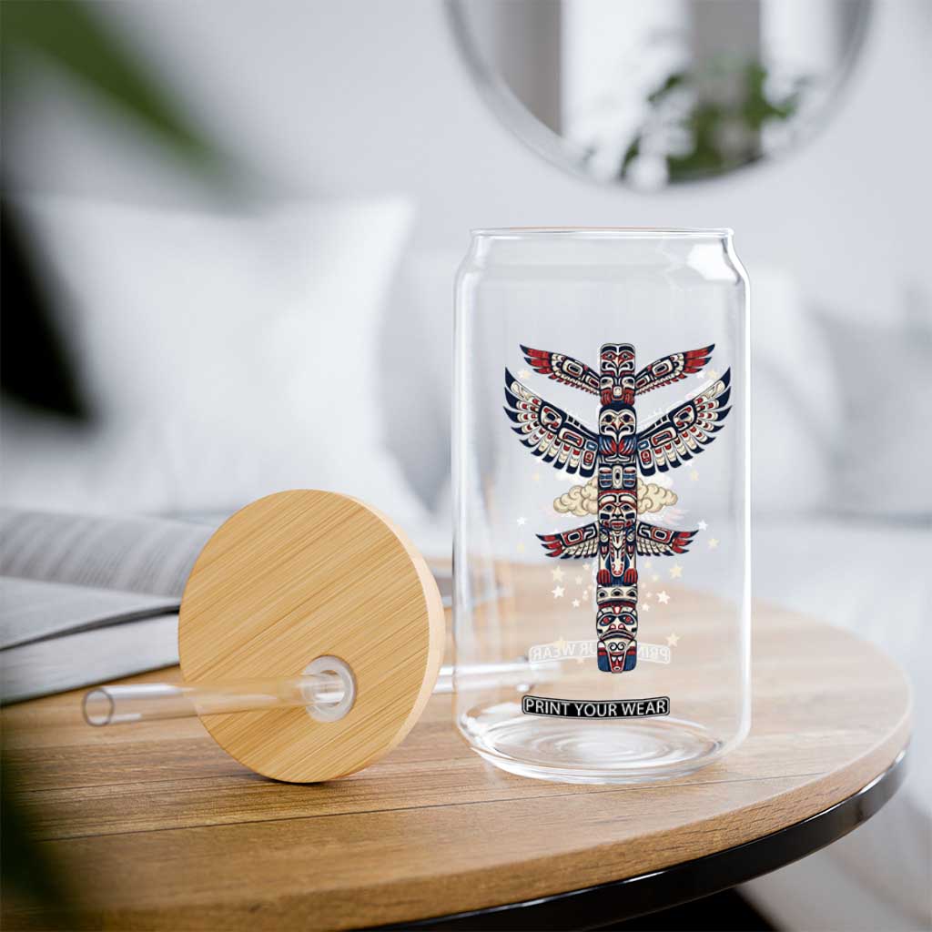 Native American Totem Pole Glass Can Pacific Northwest Indigenous Tribal