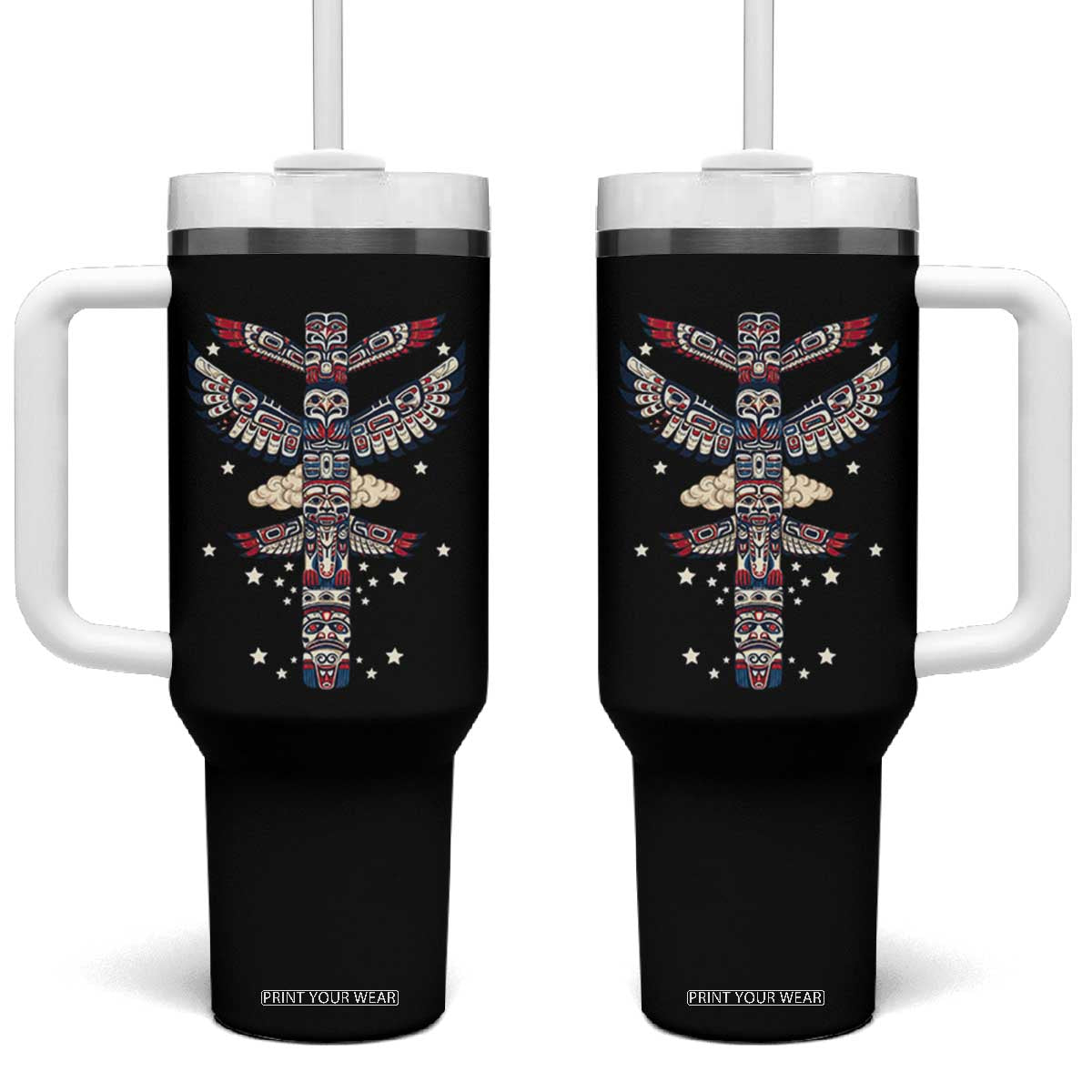 Native American Totem Pole Tumbler With Handle Pacific Northwest Indigenous Tribal