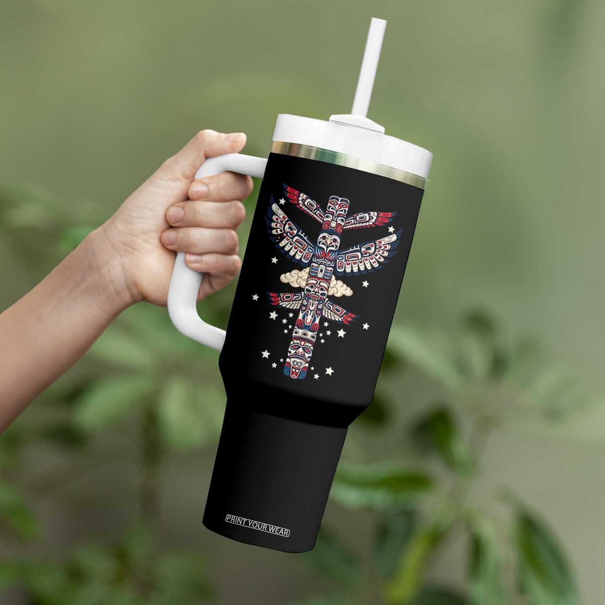 Native American Totem Pole Tumbler With Handle Pacific Northwest Indigenous Tribal