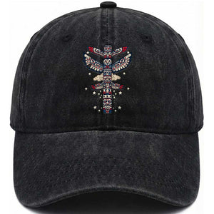 Native American Totem Pole Washed Cotton Baseball Cap Pacific Northwest Indigenous Tribal
