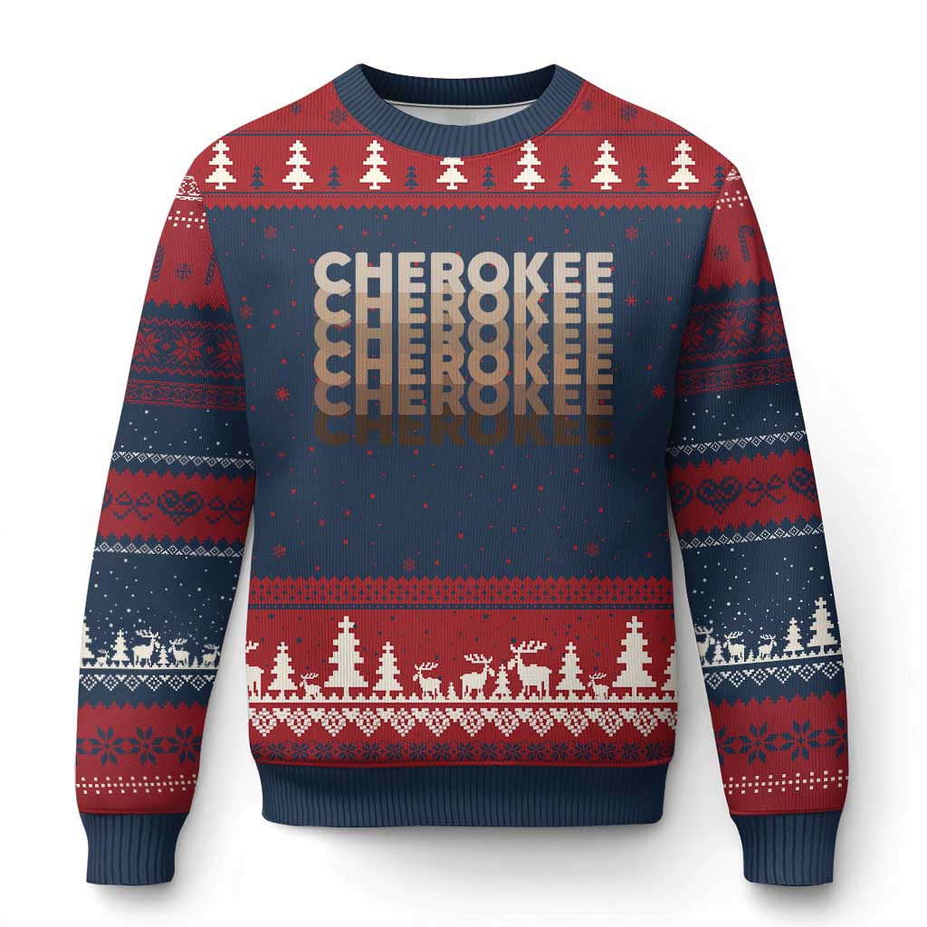 Vintage Cherokee Native Pride Stacked Typography Ugly Christmas Sweater