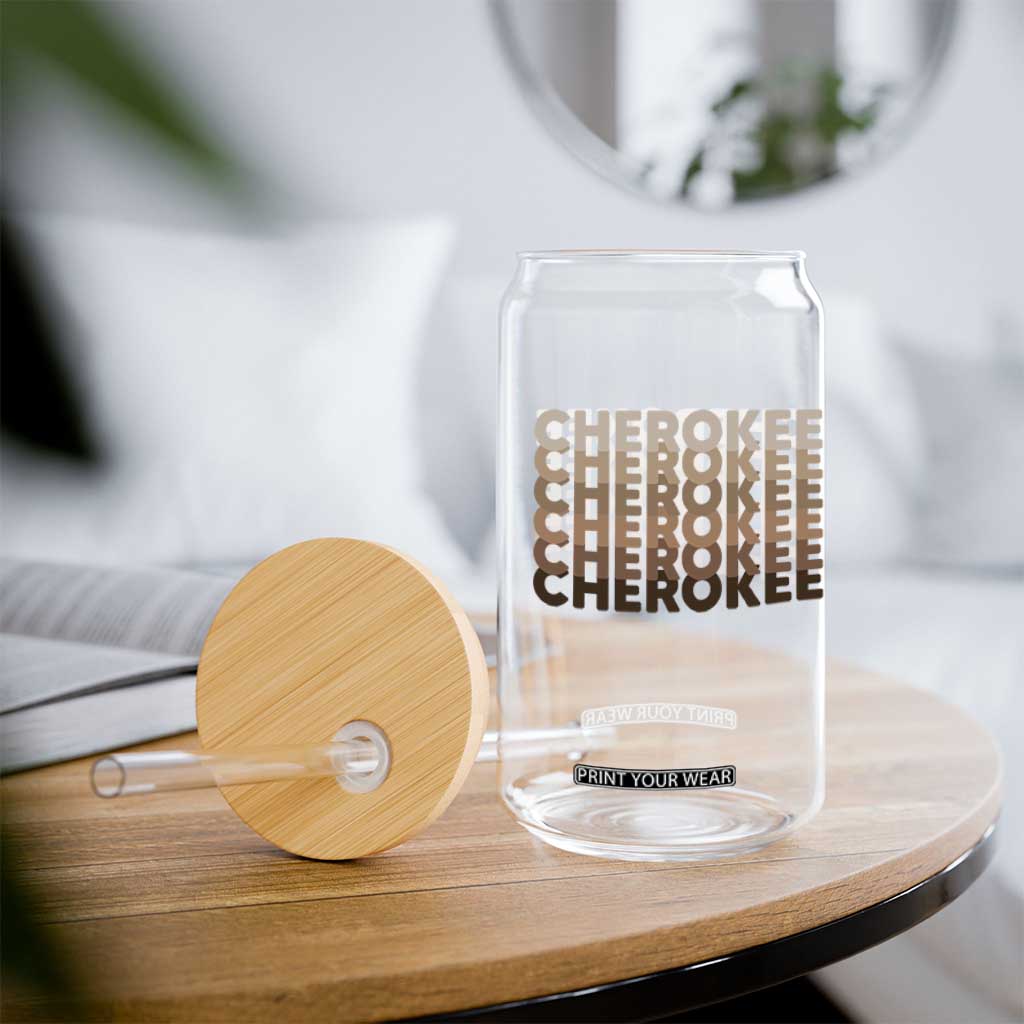 Vintage Cherokee Native Pride Stacked Typography Glass Can