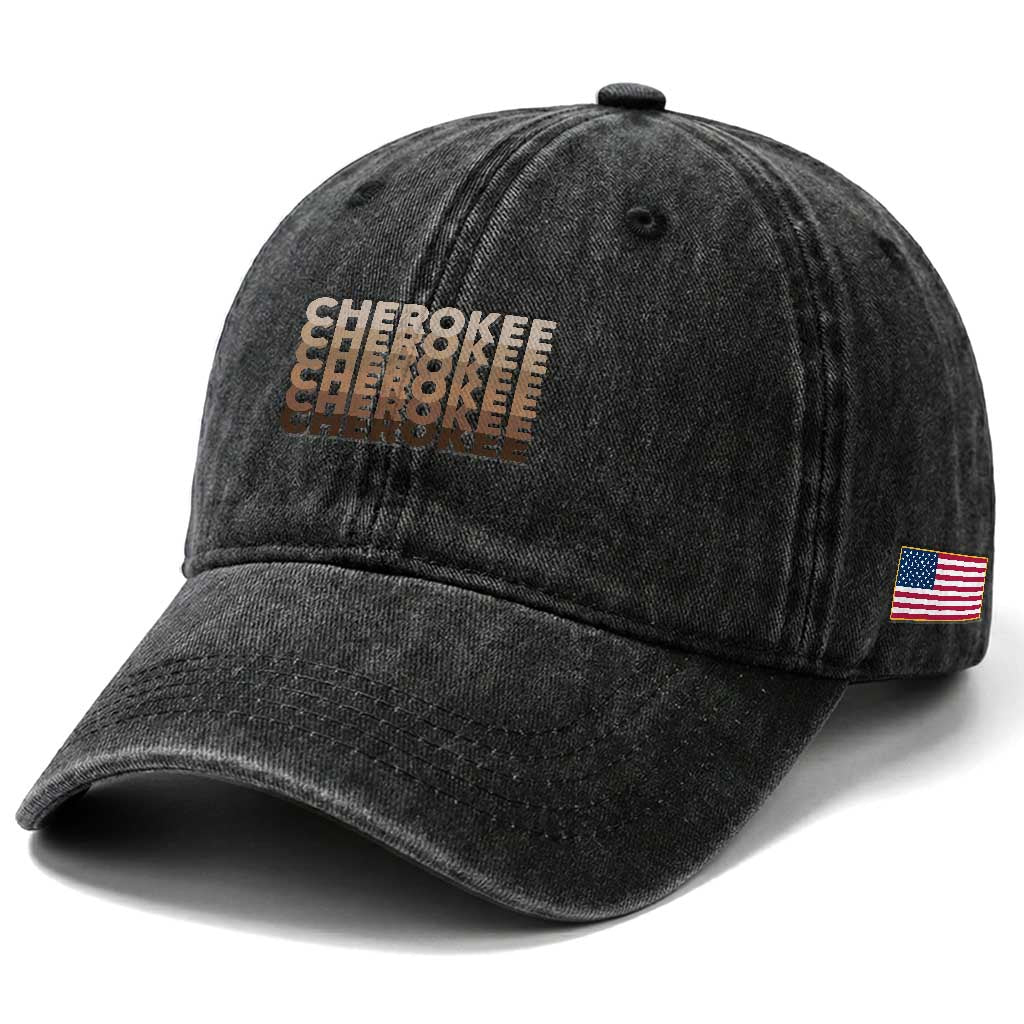 Vintage Cherokee Native Pride Stacked Typography Washed Cotton Baseball Cap