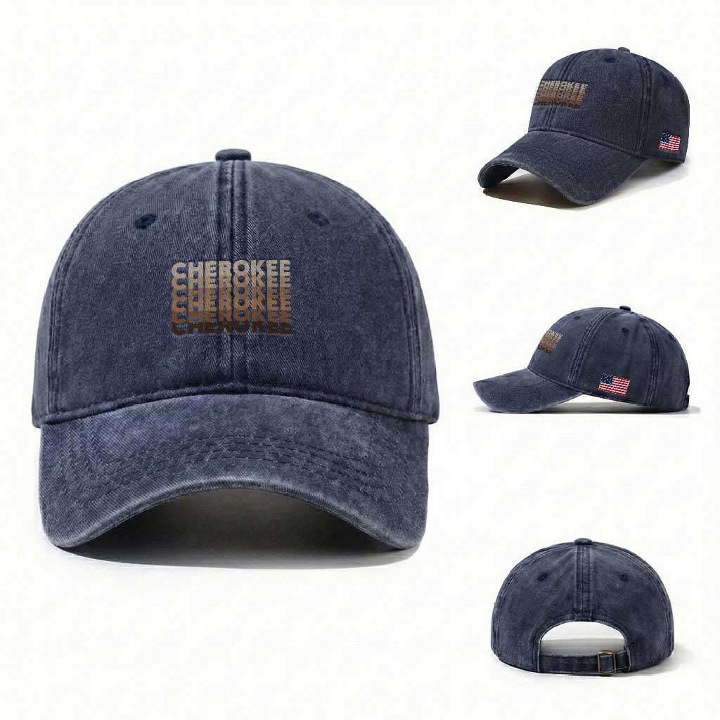 Vintage Cherokee Native Pride Stacked Typography Washed Cotton Baseball Cap