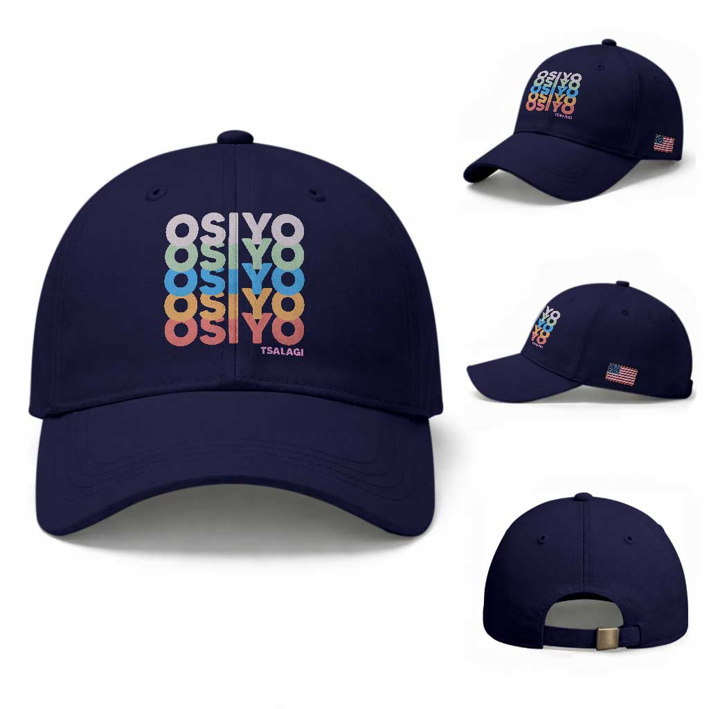 Osiyo Tsalagi Cherokee Native American Pride Baseball Cap Retro Stacked Typography