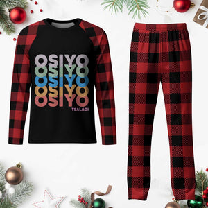 Osiyo Tsalagi Cherokee Native American Pride Plaid Pajama Set Retro Stacked Typography