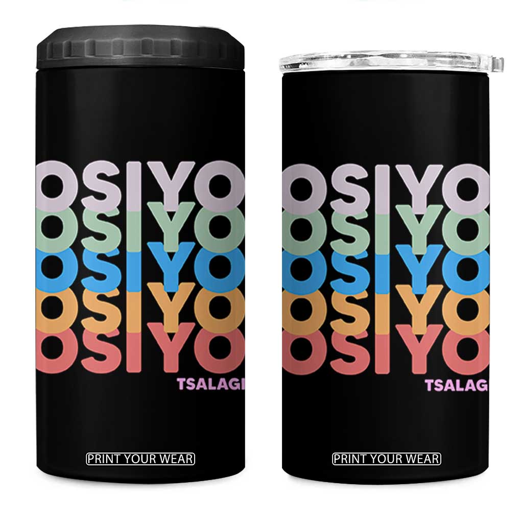 Osiyo Tsalagi Cherokee Native American Pride 4 in 1 Can Cooler Tumbler Retro Stacked Typography