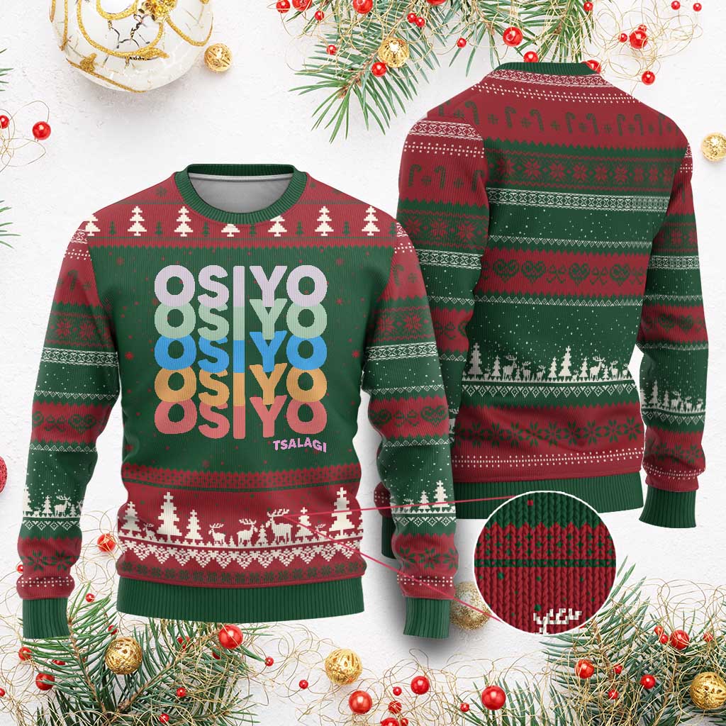 Osiyo Tsalagi Cherokee Native American Pride Ugly Christmas Sweater Retro Stacked Typography
