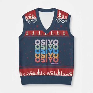 Osiyo Tsalagi Cherokee Native American Pride V-Neck Knit Sweater Vest Retro Stacked Typography