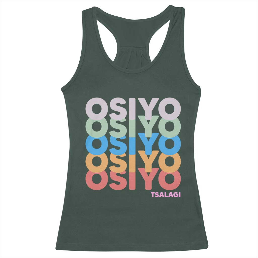 Osiyo Tsalagi Cherokee Native American Pride Racerback Tank Top Retro Stacked Typography