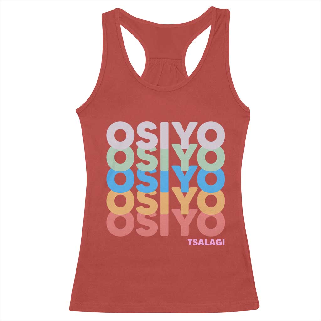 Osiyo Tsalagi Cherokee Native American Pride Racerback Tank Top Retro Stacked Typography