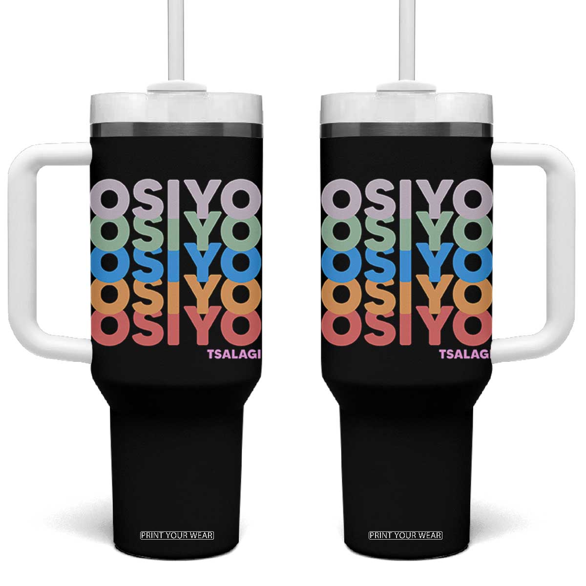 Osiyo Tsalagi Cherokee Native American Pride Tumbler With Handle Retro Stacked Typography