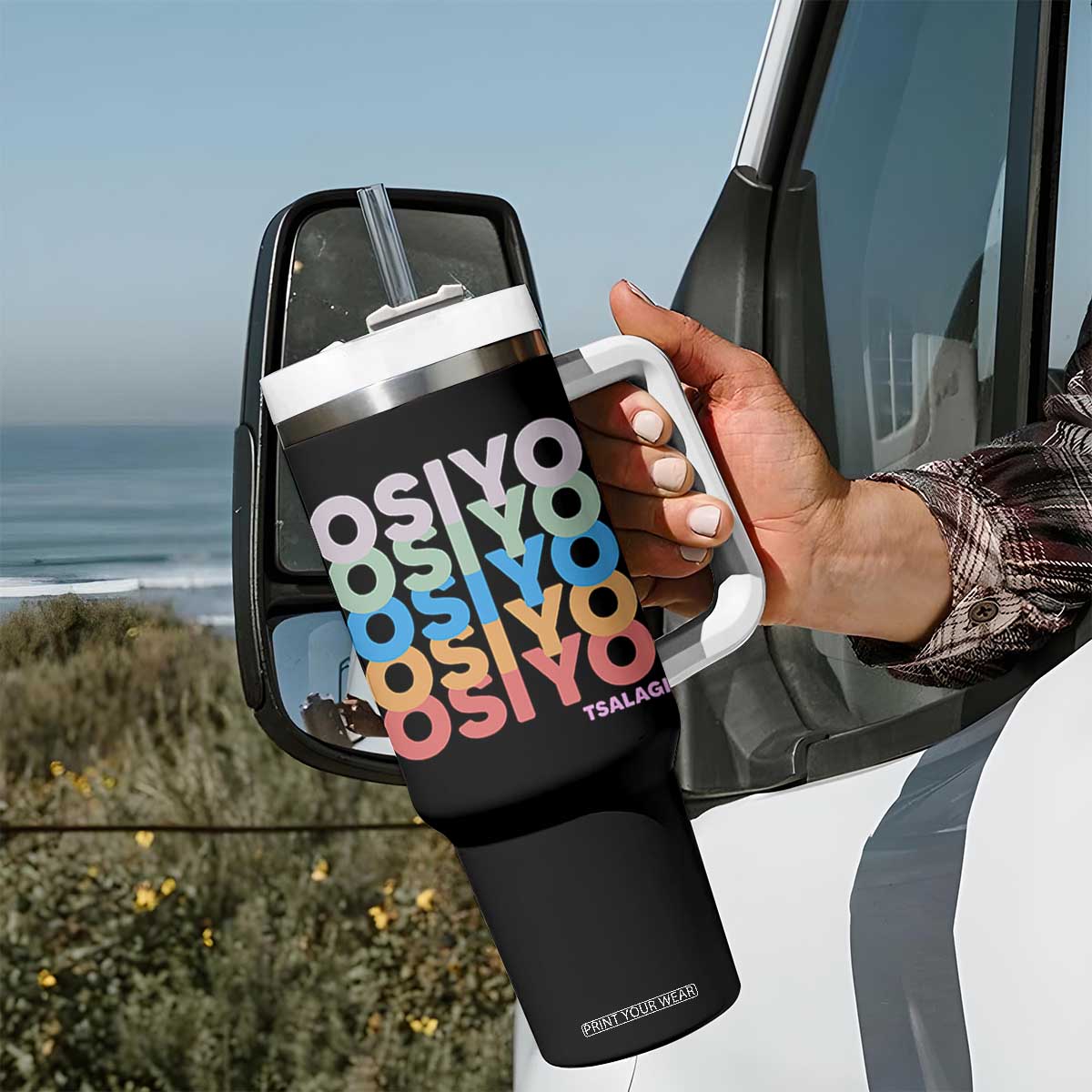 Osiyo Tsalagi Cherokee Native American Pride Tumbler With Handle Retro Stacked Typography