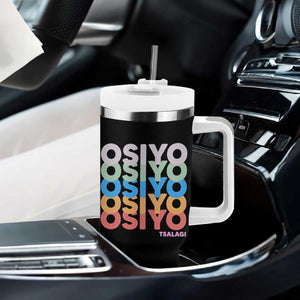 Osiyo Tsalagi Cherokee Native American Pride Tumbler With Handle Retro Stacked Typography