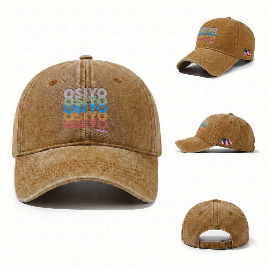 Osiyo Tsalagi Cherokee Native American Pride Washed Cotton Baseball Cap Retro Stacked Typography