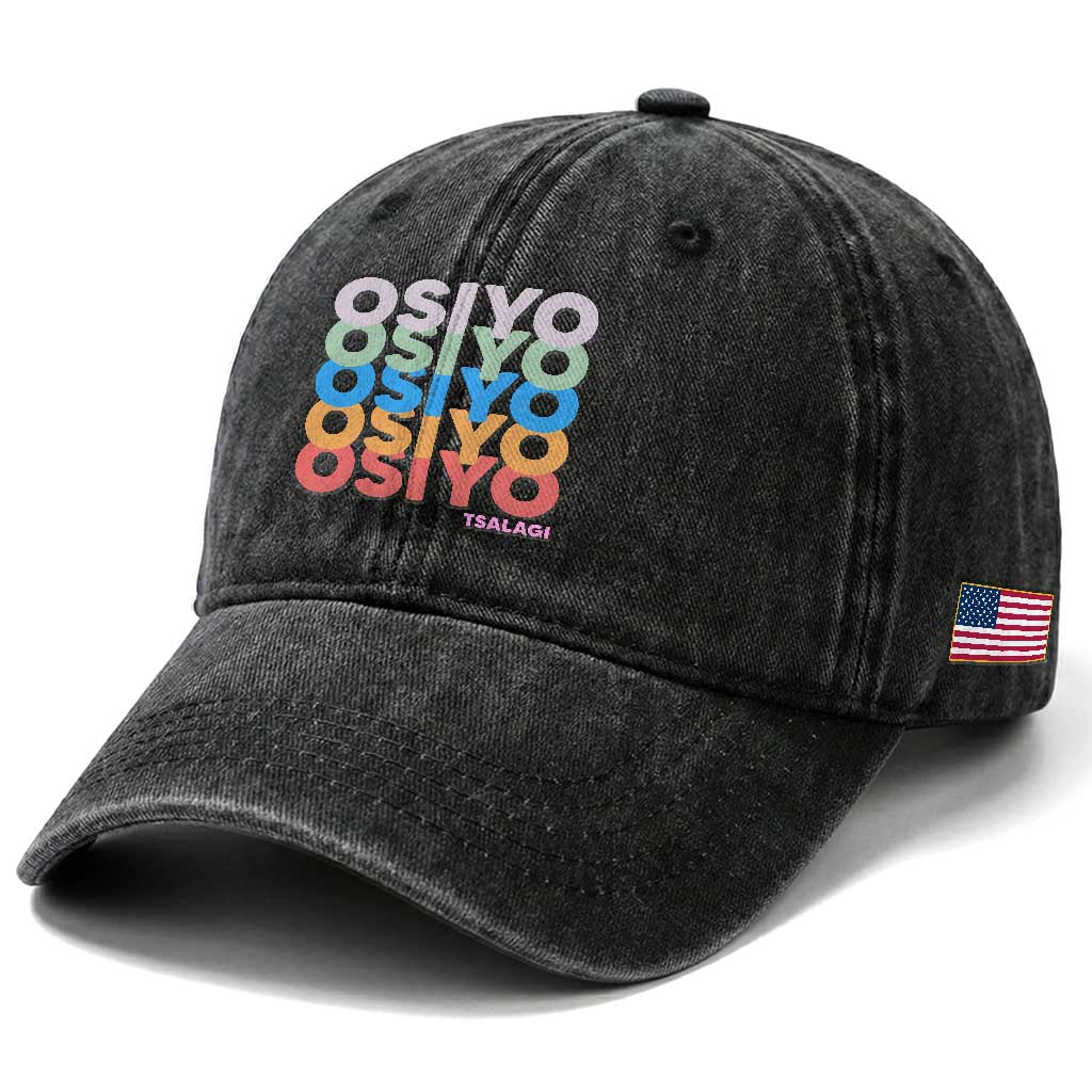 Osiyo Tsalagi Cherokee Native American Pride Washed Cotton Baseball Cap Retro Stacked Typography