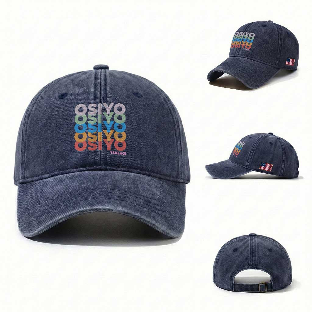 Osiyo Tsalagi Cherokee Native American Pride Washed Cotton Baseball Cap Retro Stacked Typography