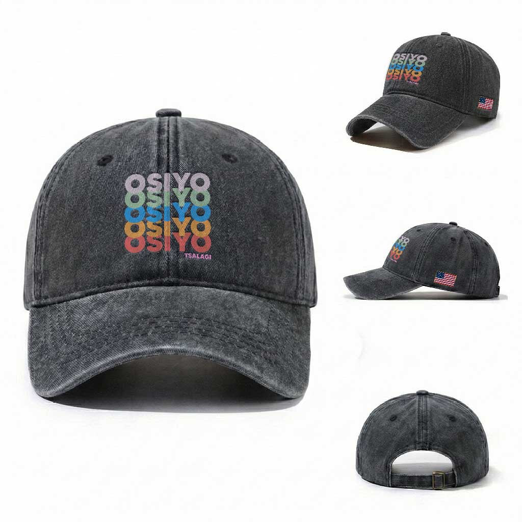 Osiyo Tsalagi Cherokee Native American Pride Washed Cotton Baseball Cap Retro Stacked Typography