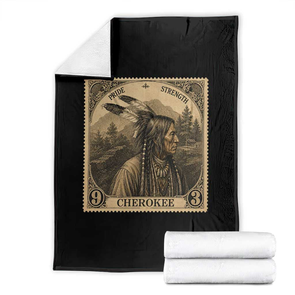 Cherokee Pride Strength Throw Blanket Native American Vintage Postage Stamp Graphic