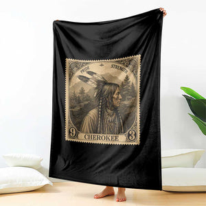 Cherokee Pride Strength Throw Blanket Native American Vintage Postage Stamp Graphic