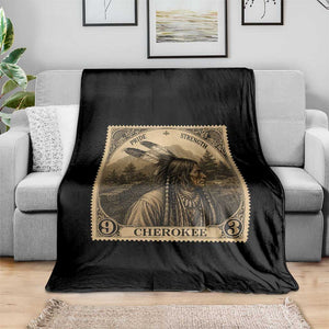 Cherokee Pride Strength Throw Blanket Native American Vintage Postage Stamp Graphic