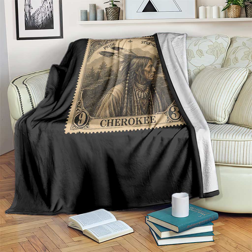 Cherokee Pride Strength Throw Blanket Native American Vintage Postage Stamp Graphic