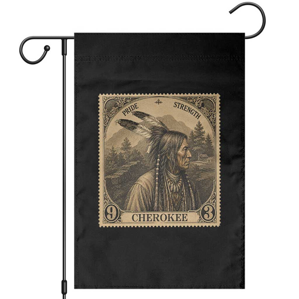 Cherokee Pride Strength Garden Flag Native American Vintage Postage Stamp Graphic