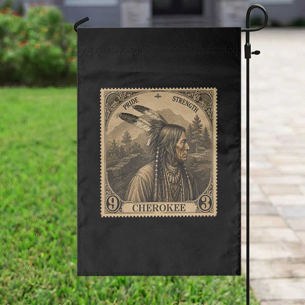 Cherokee Pride Strength Garden Flag Native American Vintage Postage Stamp Graphic