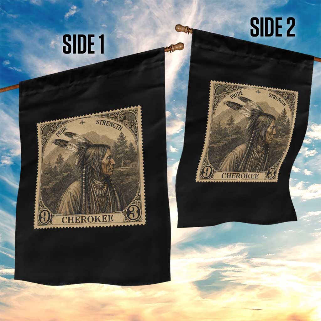 Cherokee Pride Strength Garden Flag Native American Vintage Postage Stamp Graphic