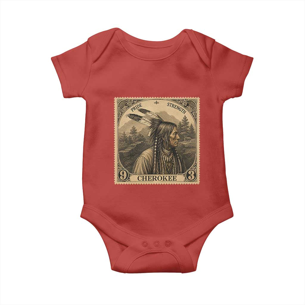 Cherokee Pride Strength Baby Onesie Native American Vintage Postage Stamp Graphic