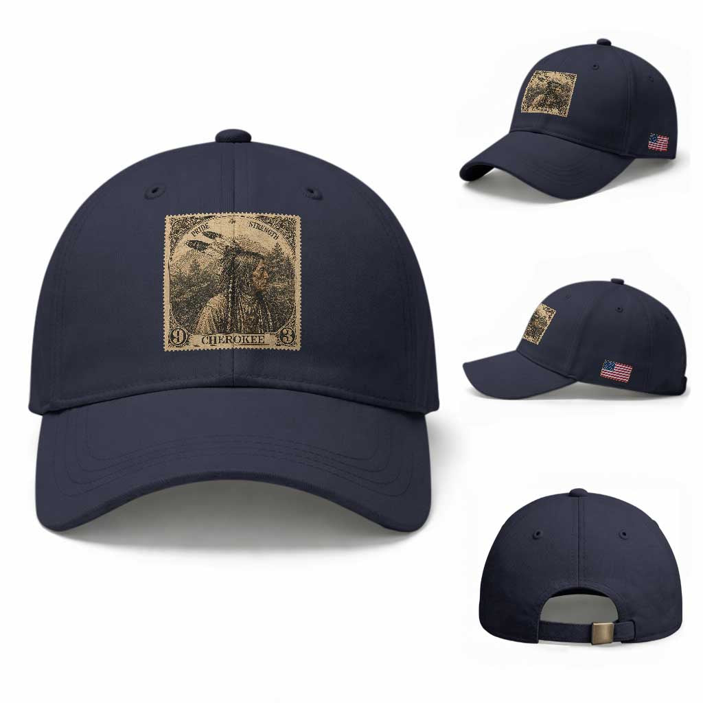 Cherokee Pride Strength Baseball Cap Native American Vintage Postage Stamp Graphic